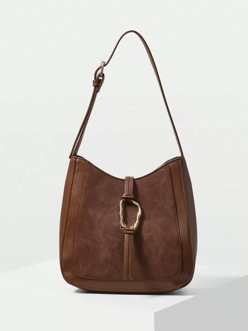 ANNEAU — Metal Ring Shoulder Hobo Bag Brown