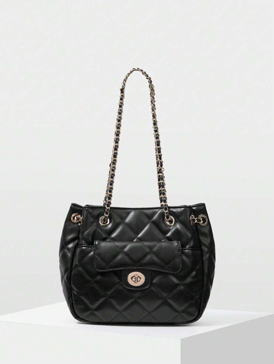 MATELASSÉ — Quilted Chain Shoulder Bag Black