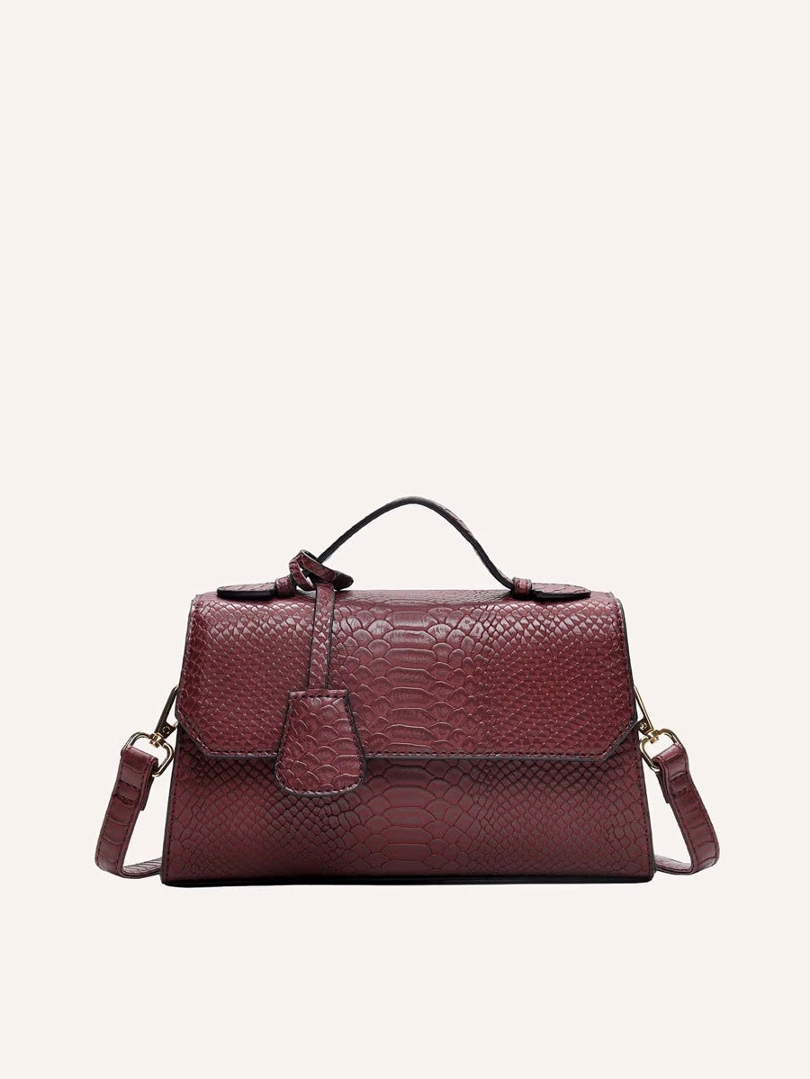 ÉCAILLE — Snake Texture Top Handle Bag Burgundy