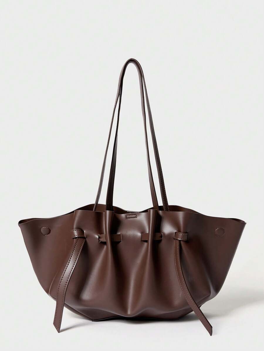 CHIFFONNÉ — Ruched Oversized Tote Bag Brown