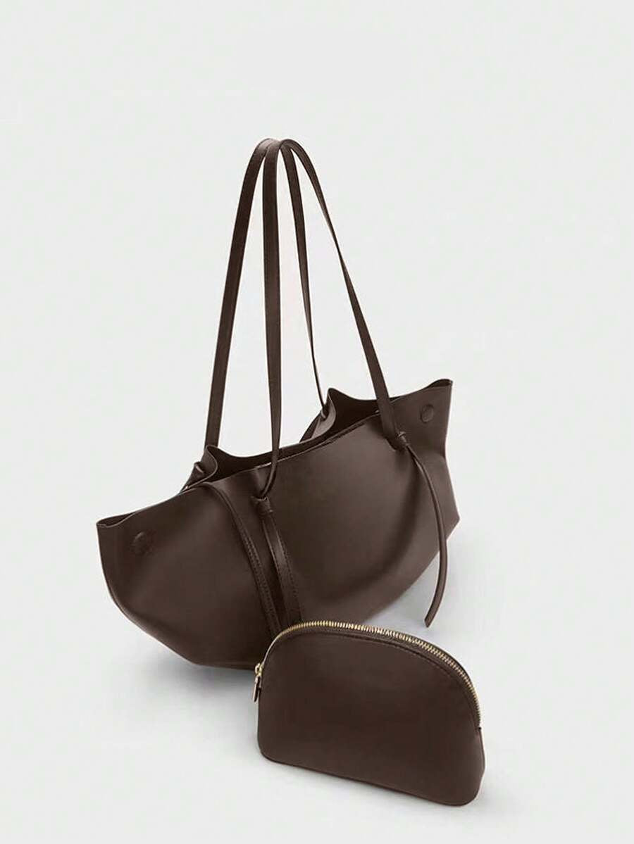 FRONCE — Pleated Oversized Tote Bag Coffee