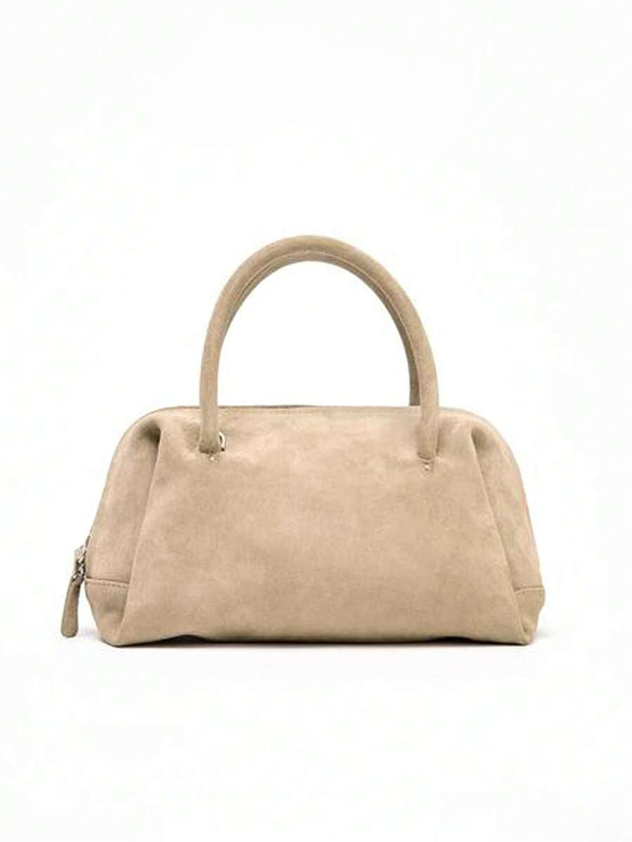 VELOURS — Suedette Boston Top Handle Bag Beige