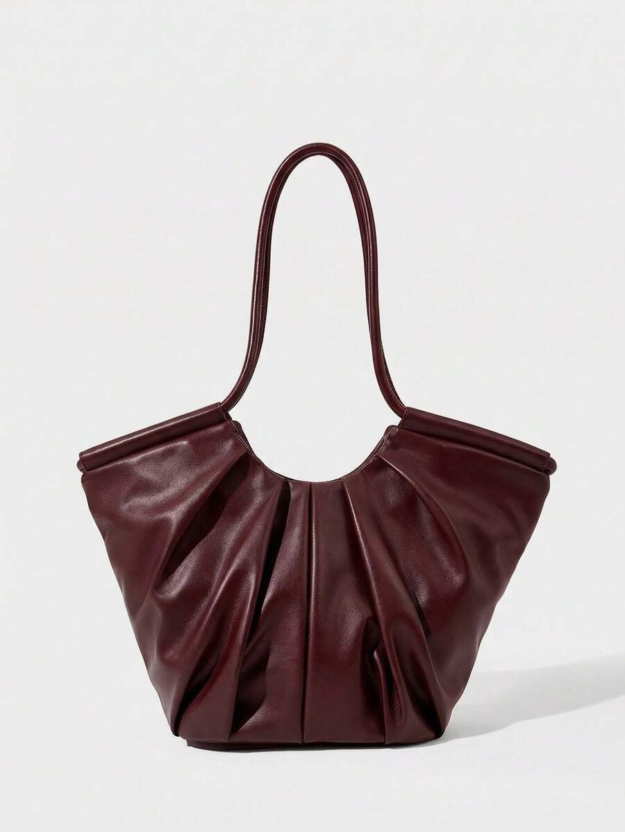 VOLANT — Ruffle Shoulder Tote Bag Burgundy