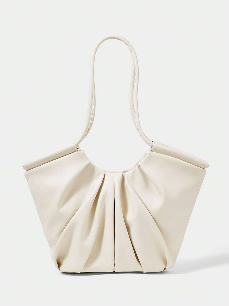 VOLANT — Ruffle Shoulder Tote Bag White
